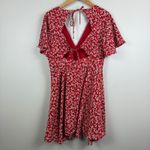 Socialite  Mini Dress Womens Large Red White Floral‎ Ditsy Cutout V-Neck Bohemian Photo 2