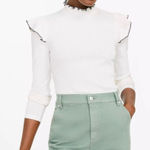 Loft pointelle white ribbed ruffle sleeve top size medium Photo 0