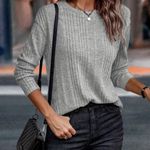 NEW Soft Gray Brushed Ribbed Loose fit Long Sleeve Top Size Extra Large Photo 2