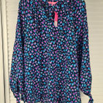 Lilly Pulitzer NWT Seabreeze Blue Low Tide Navy Spotted Silk Esia Top Large Photo 0