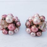 Vintage Clip On Earrings Dark Pink & Dusky Pink Tones Cluster Photo 1
