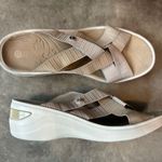 Bzees Disco Beige Strappy Wedge Heels Sandals Stretch Woven Slides Wms 9.5 Silver Photo 0
