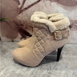 Madeline Girl Faux Suede and Fur Elegant Cream Heeled Boots Sz 9.5 White Photo 2