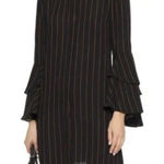 Alice + Olivia Black Stripe Ruffle Bell Sleeve Shirt Dress Size Medium Workwear Photo 0