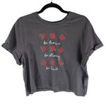 Electric Pink  Womens T Shirt Top Cropped Roses Be Brave Strong Kind Gray L Photo 0