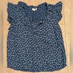 Velvet by Graham & Spencer Navy Floral Ruffle Top Shirt Blouse Womens M Medium Blue Photo 1