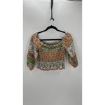 ZARA  printed top  Ruffled straight neck Crop smocked linen blend festival beach Photo 5