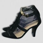 Torrid Faux Suede Boho Fringe Sandals Ankle Strap Black Gold Accent Black sz 10 Photo 1