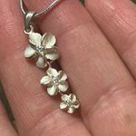 Sterling Silver Hibiscus Pendant & Chain CZ accents Pendant Necklace Photo 1