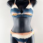 Lucky Brand Tie Dye Ombre Striped Two Piece Bikini Swimsuit Blue Orange Large Photo 0