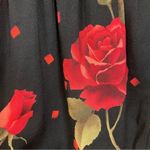 Vintage 80s Floral Dress Roses Dropped Waist Long Sleeve Modest Black Red Retro Size 8 Photo 7