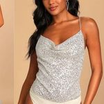 Lulu’s Small Here To Slay Silver Sequin Cowl Neck Bodysuit White Size M Photo 0