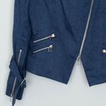 Veronica Beard  Blue Linen Blend Asymmetrical Zip Moto Jacket Womens Size 12 Edgy Photo 3