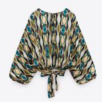 ZARA  Multicolored Round Neck Bohemian Printed Open Back Tied Top Sz M Photo 4