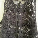 Indah  Kera Lace Up Back Cropped Lace Tank in Black Size Medium Photo 3