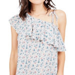 Octavia Bohemian Blue And White Floral Print One Shoulder Ruffle Top Size S Photo 0