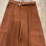 Forever 21 wide leg cargo trouser pants pleated belted rust brown small new NWT Photo 8
