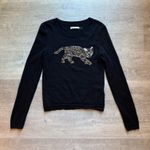 Alice + Olivia Bethela Cat Beaded Embroidered 100% Wool Black Sweater Size M Photo 0
