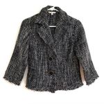CAbi Salt & Pepper Tweed Blazer style 686 Black White Gray Fringe Trim Jacket XS Photo 1