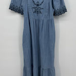 Old Navy  Chambray Denim Embroidered Long Flutter Sleeve Dress Size Small Boho Photo 0