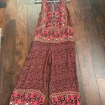 Free People  Boho Red Black Floral Crop Jumpsuit Size Medium Photo 8