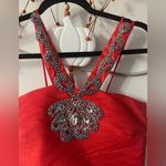 Red Halter Dress with Beaded Embellishments Size L Photo 1