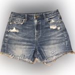 American Eagle Outfitters Blue Mom Jean Shorts Distressed Cut-Off High Waist 4 Photo 0