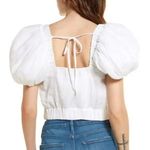 frame denim Frame Ruched Crop Puff Sleeve Blouse in Blanc Size Medium NWOT Photo 2