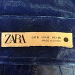 ZARA  Blue Velvet Velour High Waist Wide Flared Leg Crop Ankle Trousers Pants S Photo 7