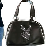 Playboy  Y2K Black Silver Mini Bowler Bag Purse McBling Vegan Leather Bunny Bling Photo 0