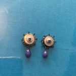 Vintage brass blue classic earrings Multiple Photo 3