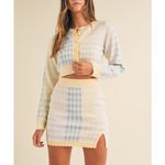 Plaid Pastel cardigan & skirt set. M/L Blue Size M Photo 6