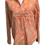 Ralph Lauren Lauren   Orange Floral Long Roll Tab‎ Sleeve Pockets Blouse  Large Photo 0