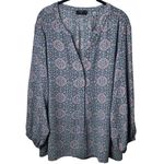 T Tahari NEW Tahari Blue and Red Geometric Floral Blouse Artsy Career Bohemian Peasant 3X Photo 1