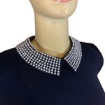 Talbots NAVY BLUE W/FAUX PEARL PETER PAN COLLAR COTTON BLEND SWEATER (LP) Photo 5