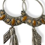 Free People  Winona Hoops Silver Tigers Eye Western Boho Dangles Coachella NWT Photo 2