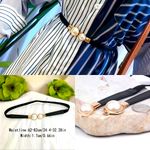 Thin Double Faux‎ Pearl Buckle Solid Color PU Leather Waist Thin Belt One Size Black Photo 1
