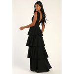 Lulus NWOT  Amazing Evening Black Tiered Maxi Dress Bridesmaid Wedding Prom 1X Photo 2