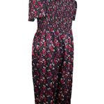 Draper James New Jumpsuit Smocked Square Neck Black Red Floral Women’s Size XXL Photo 3