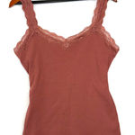 Maurice's XL Rouge Pink Solid Lace Trim Ribbed Tank Top Y2K Retro Babydoll Cute Photo 0