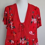 Torrid Size 2X red floral lace-up neck mini skater dress in gauze fabric Photo 2
