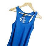 Fun & Flirt Women's Blue Sheer Floral Cutout Sleeveless Shirt Sz M Casual Photo 2