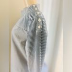 J.Crew  Funnel Neck Striped Shirt Size 6 Black White Shoulder Buttons Poplin Photo 15