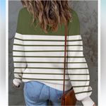 Boutique Brand Size Medium Green and White Striped Turtleneck Long Photo 2