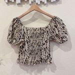 J.ING Jing Beige Leaf Print Puff Sleeve Bow Detail Blouse Crop Top Size L NWT Black Size L Photo 8