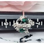 None Cocktail Ring Silver Tone Clear Crystal & Green Marquise Fashion Jewelry Size 8 Photo 7