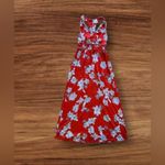 Japna  red floral maxi dress  small area at back and bottom elastic wais  long L Photo 1