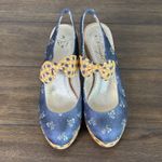 Miss Albright Spectator Silk Floral Polka Dot MaryJane Heel Blue Yellow Womens 7 Photo 1