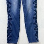 Band of Gypsies Lola Skinny Ankle Jeans Womens 29 Blue Denim Raw Hem Embroidered Photo 9