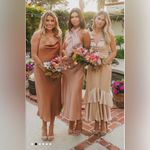 Show Me Your Mumu  Veronica Halter Midi Dress True Gold Luxe Satin NWT M Photo 1